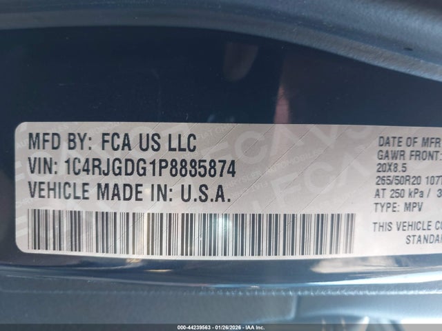 2023 Jeep Grand Cherokee Overland 4x2 მანქანა იყიდება აუქციონზე, vin: 1C4RJGDG1P8885874, აუქციონის ნომერი: 44239563
