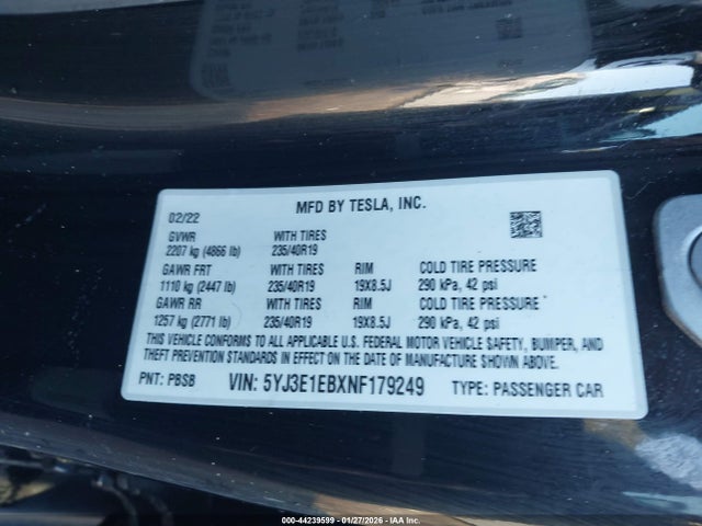 2022 TESLA MODEL 3 5YJ3E1EBXNF179249 Photo 8