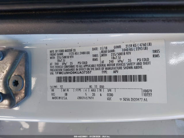 Ford ESCAPE SEL 2019 1FMCU9HD9KUA37357 Image 9