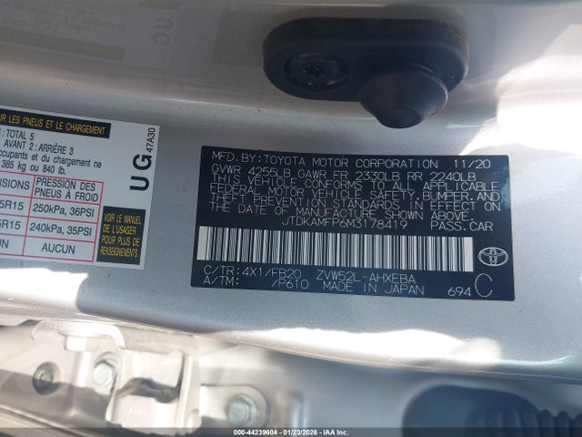 JTDKAMFP6M3178419 Toyota 2zr-fxe, 1nm+1sm