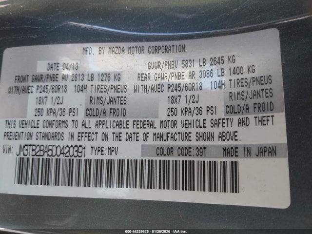 Aukcja sprzedaży 2013 Mazda Cx-9 Sport, vin: JM3TB2BA5D0420391, numer aukcji: 44239625