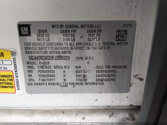 Продажа на аукционе авто 2015 Buick Enclave Premium, vin: 5GAKRCKD3FJ265029, номер лота: 44239646