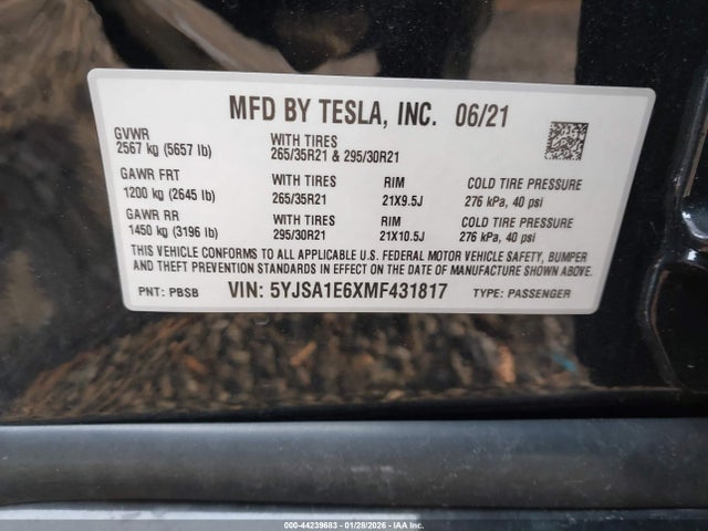 2021 TESLA MODEL S 5YJSA1E6XMF431817 Photo 8