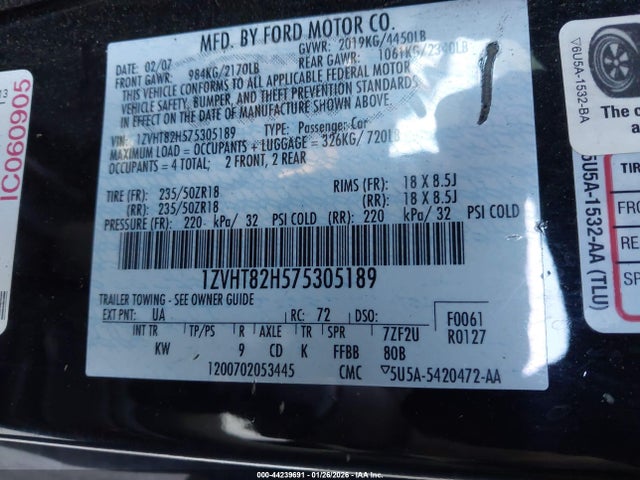 2007 FORD MUSTANG 1ZVHT82H575305189 Photo 8