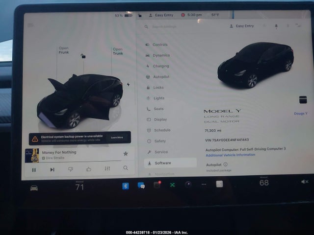 44239718 :رقم المزاد ، 7SAYGDEE4NF441443 vin ، 2022 Tesla Model Y Long Range Dual Motor All-wheel Drive مزاد بيع