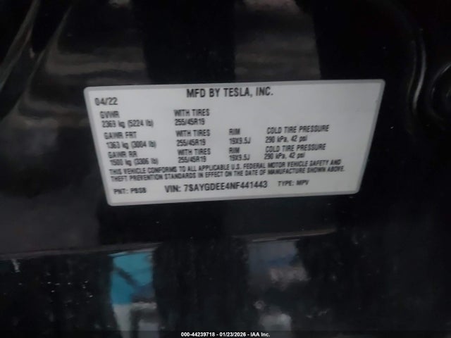 2022 TESLA MODEL Y 7SAYGDEE4NF441443 Photo 8
