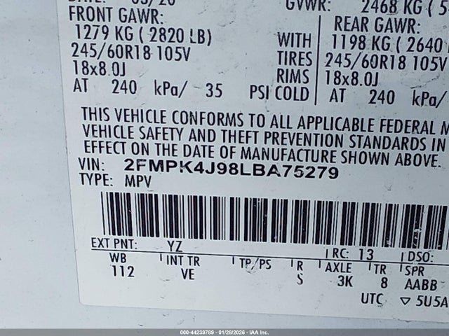 2020 FORD EDGE 2FMPK4J98LBA75279 Photo 8