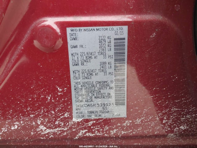 5N1AT2MV5FC839125 Nissan ROGUE S