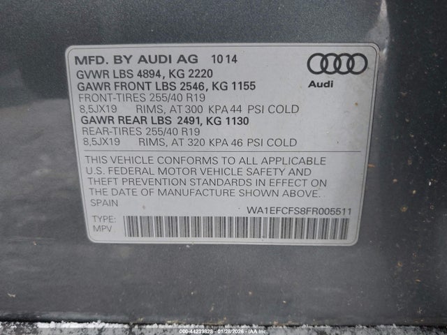 Продажа на аукционе авто 2015 Audi Q3 Premium Plus, vin: WA1EFCFS8FR005511, номер лота: 44239828