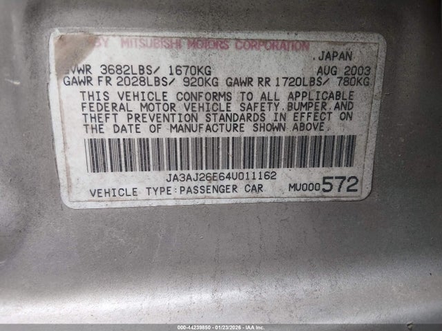 2004 MITSUBISHI LANCER JA3AJ26E64U011162 Photo 8