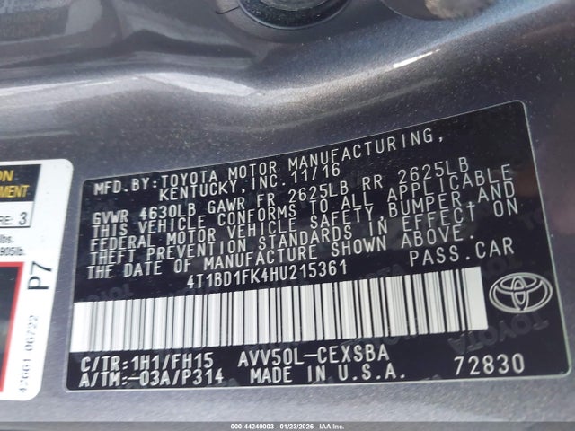 4T1BD1FK4HU215361 Toyota Camry Hybrid Se