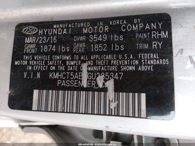Hyundai ACCENT SE 2016 KMHCT5AEXGU285347 Image 9