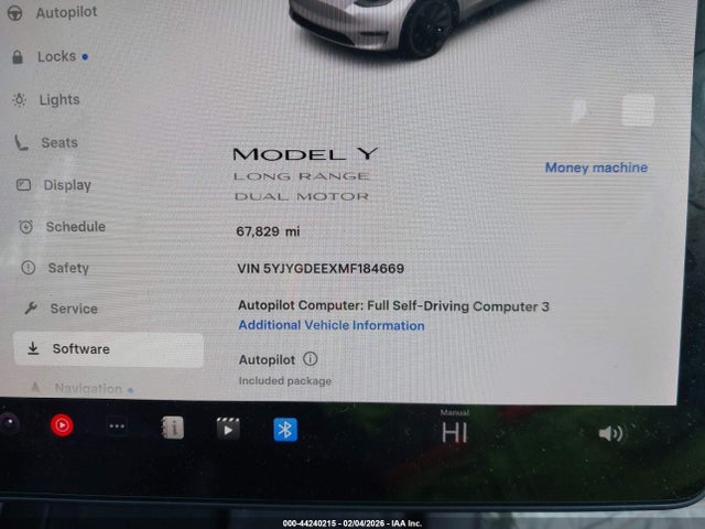 2021 Tesla Model Y Long Range Dual Motor All-wheel Drive მანქანა იყიდება აუქციონზე, vin: 5YJYGDEEXMF184669, აუქციონის ნომერი: 44240215