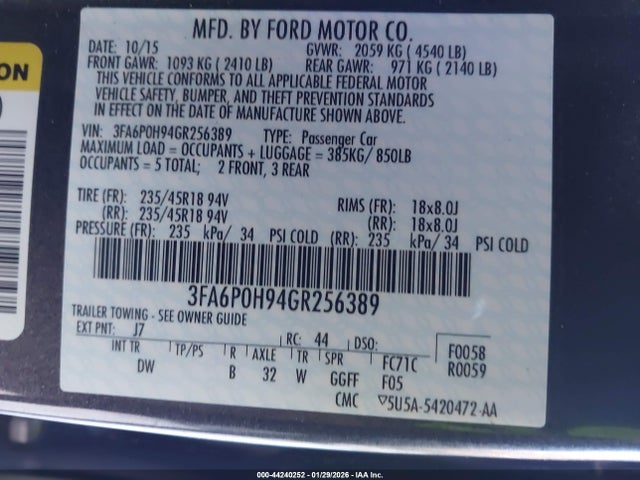 2016 FORD FUSION 3FA6P0H94GR256389 Photo 8