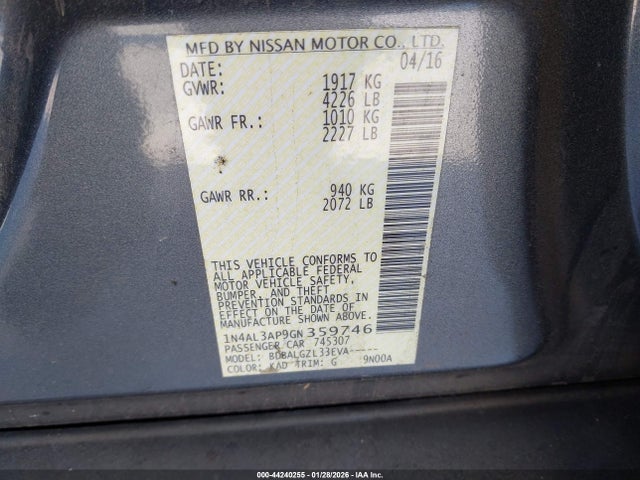 1N4AL3AP9GN359746 Nissan Altima 2.5/2.5 S/2.5 Sl/2.5 Sr/2.5 Sv