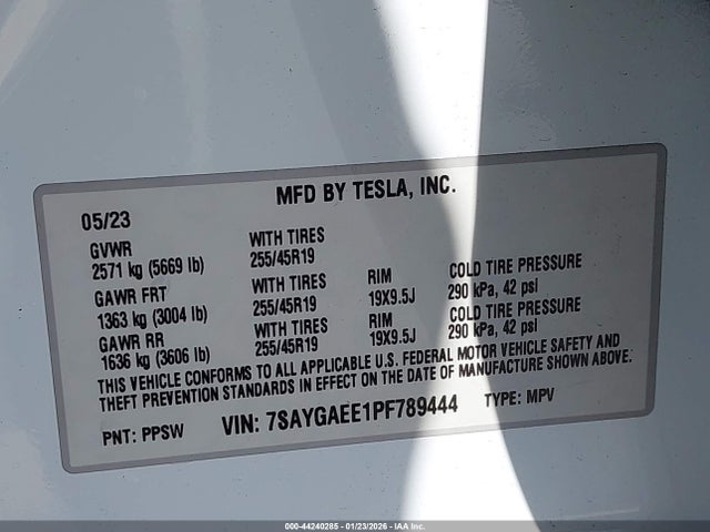 Продаж на аукціоні авто 2023 Tesla Model Y Awd/long Range Dual Motor All-wheel Drive, vin: 7SAYGAEE1PF789444, номер лоту: 44240285