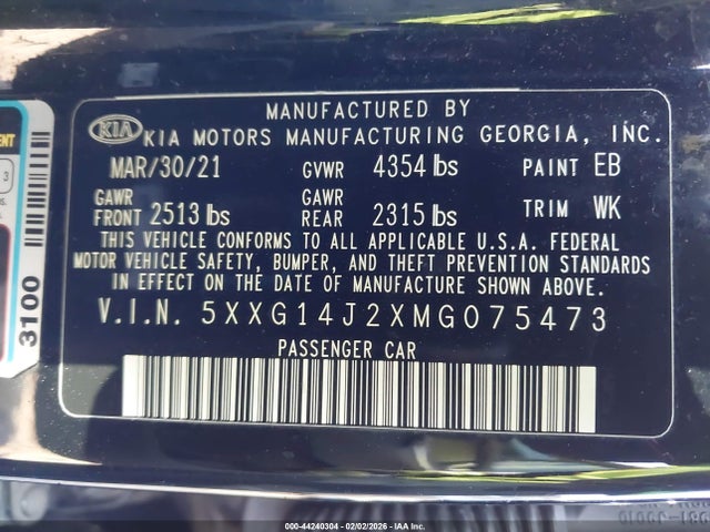 5XXG14J2XMG075473 KIA K5 LXS