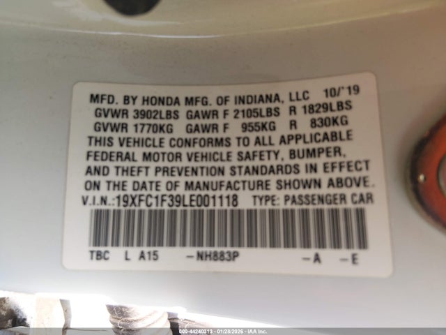 Honda CIVIC EX 2020 19XFC1F39LE001118 Image 9