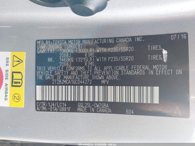 44240314 :رقم المزاد ، 2T2BZMCA1GC044272 vin ، 2016 Lexus Rx 350 F Sport مزاد بيع