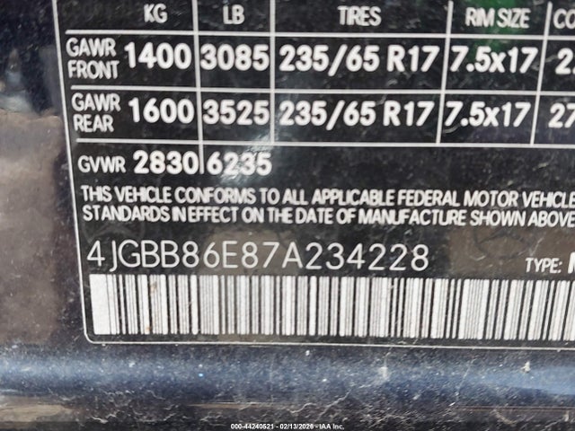 2007 Mercedes-benz Ml 350 4matic მანქანა იყიდება აუქციონზე, vin: 4JGBB86E87A234228, აუქციონის ნომერი: 44240521