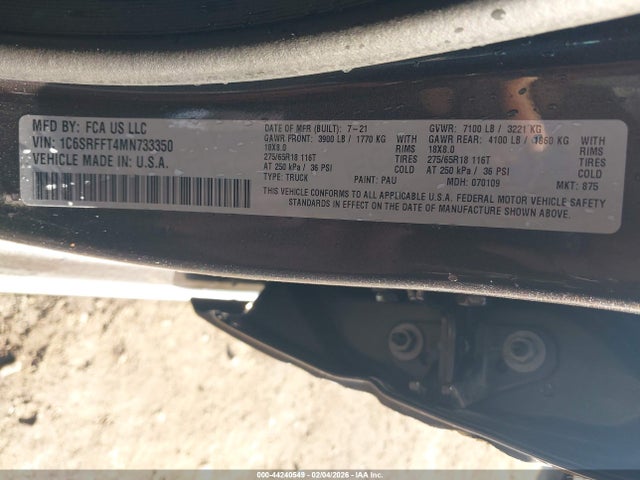 44240549 :رقم المزاد ، 1C6SRFFT4MN733350 vin ، 2021 Ram 1500 Big Horn  4x4 5'7 Box مزاد بيع