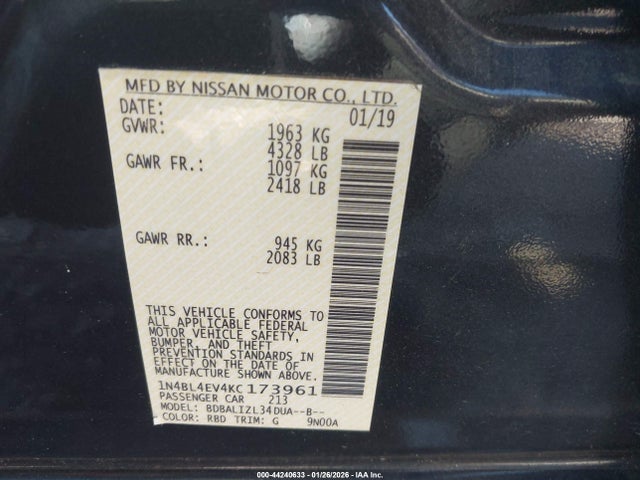 2019 NISSAN ALTIMA 1N4BL4EV4KC173961 Photo 8
