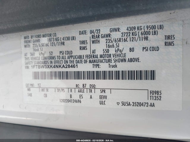 1FTBW3XK4NKA28461 Ford E-transit-350 Cargo Van