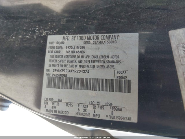 2000 FORD ESCORT 3FAKP1133YR204375 Photo 8