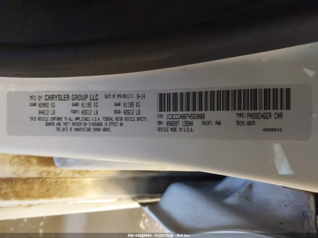 2015 Chrysler 200 Limited მანქანა იყიდება აუქციონზე, vin: 1C3CCCAB6FN563088, აუქციონის ნომერი: 44240664