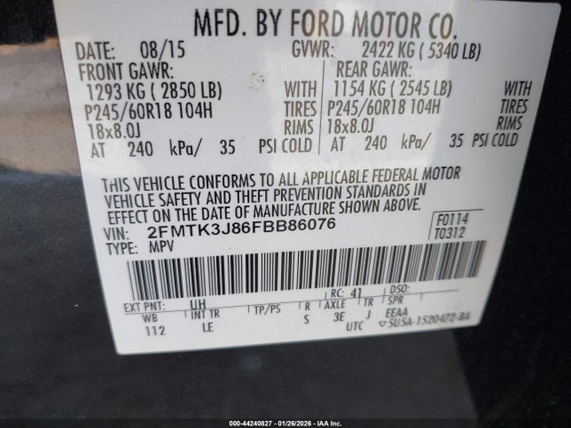 2FMTK3J86FBB86076 Ford EDGE SEL