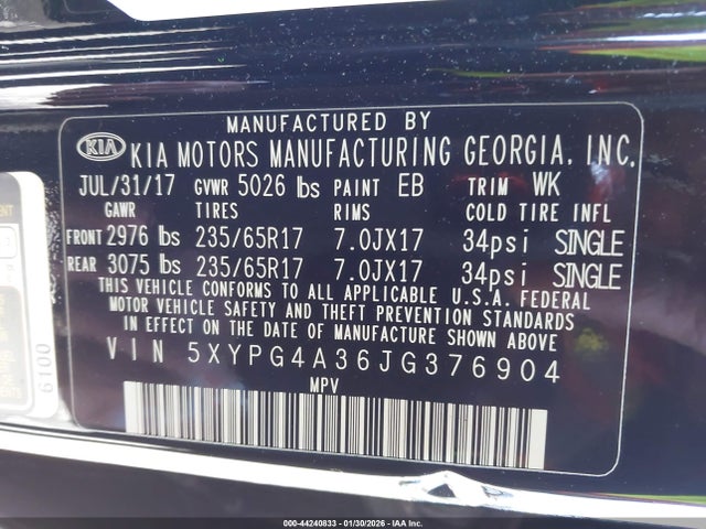 2018 KIA SORENTO 5XYPG4A36JG376904 Photo 8