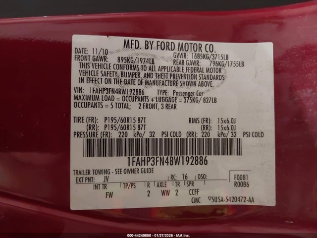 2011 FORD FOCUS 1FAHP3FN4BW192886 Photo 8