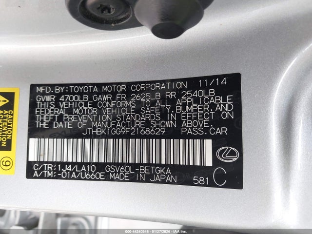 Aukcja sprzedaży 2015 Lexus Es 350, vin: JTHBK1GG9F2168629, numer aukcji: 44240946