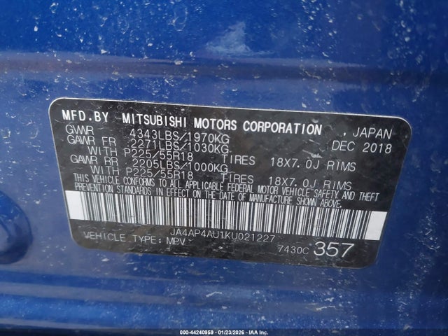 2019 MITSUBISHI OUTLANDER SPORT JA4AP4AU1KU021227 Photo 8