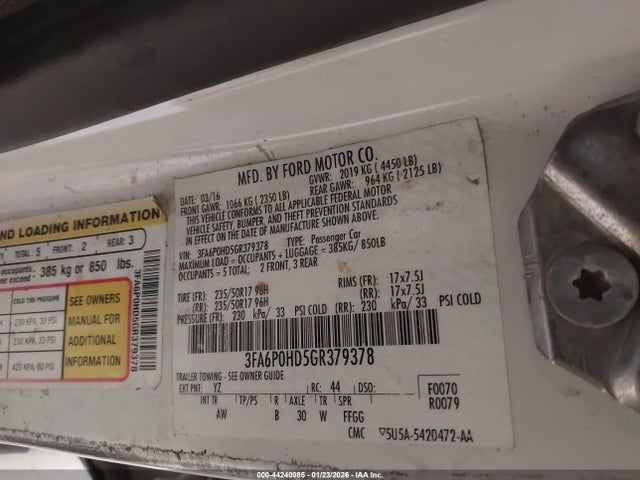 Ford FUSION SE 2016 3FA6P0HD5GR379378 Image 9