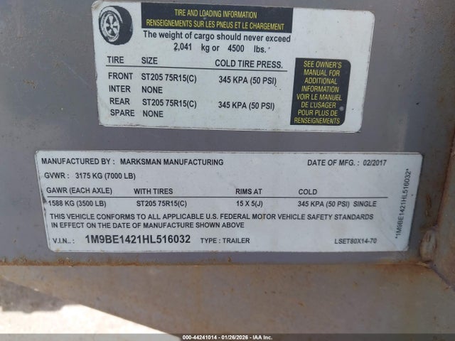 Misc E Utility Trailer 2017 1M9BE1421HL516032 Image 9