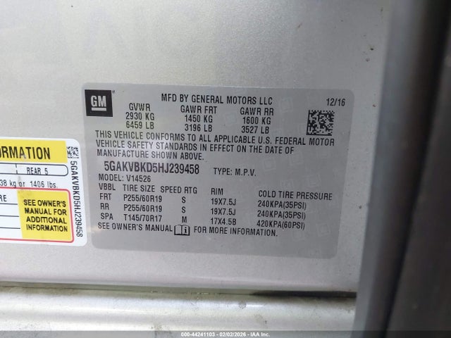 Продажа на аукционе авто 2017 Buick Enclave Leather, vin: 5GAKVBKD5HJ239458, номер лота: 44241103