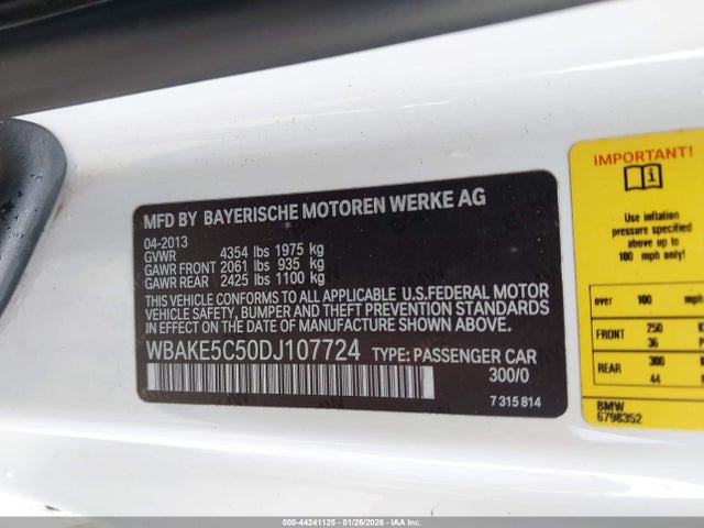 44241125 :رقم المزاد ، WBAKE5C50DJ107724 vin ، 2013 Bmw 328i مزاد بيع
