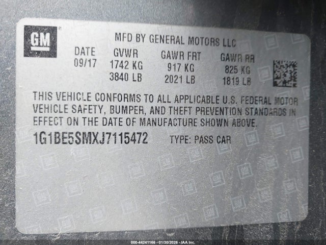 1G1BE5SMXJ7115472 Chevrolet Cruze Lt Auto