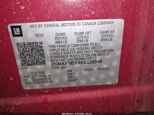 2019 CHEVROLET EQUINOX 2GNAXNEVXK6126949 Photo 8
