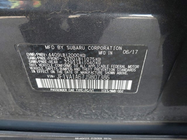 Subaru WRX 2018 JF1VA1A67J9807386 Image 9