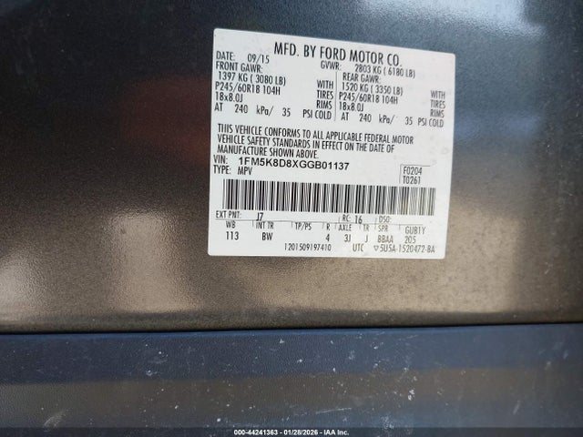 2016 FORD EXPLORER 1FM5K8D8XGGB01137 Photo 8