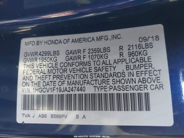 1HGCV1F19JA247440 Honda ACCORD LX