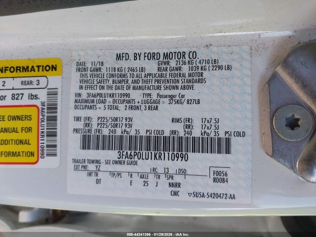 2019 FORD FUSION HYBRID 3FA6P0LU1KR110990 Photo 8