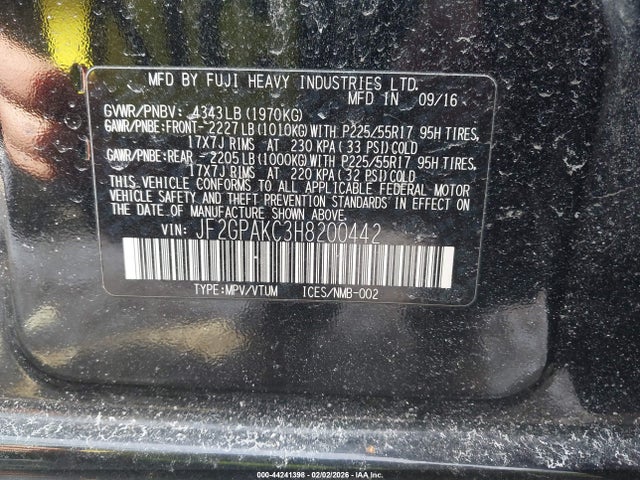 Продажа на аукционе авто 2017 Subaru Crosstrek 2.0i Limited, vin: JF2GPAKC3H8200442, номер лота: 44241398