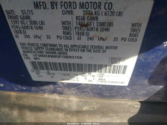 1FM5K8B80FGB83106 Ford Explorer
