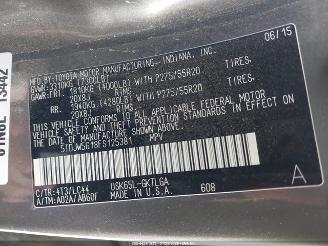 5TDJW5G18FS125381 Toyota Sequoia Limited 5.7l V8
