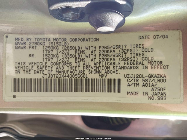 2004 LEXUS GX 470 JTJBT20X440056681 Photo 8