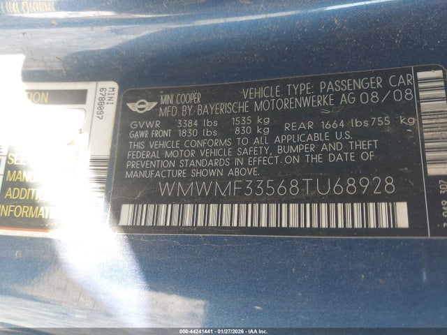 2008 MINI COOPER WMWMF33568TU68928 Photo 8