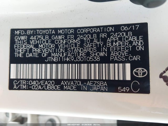 JTNB11HK9J3010538 Toyota CAMRY SE
